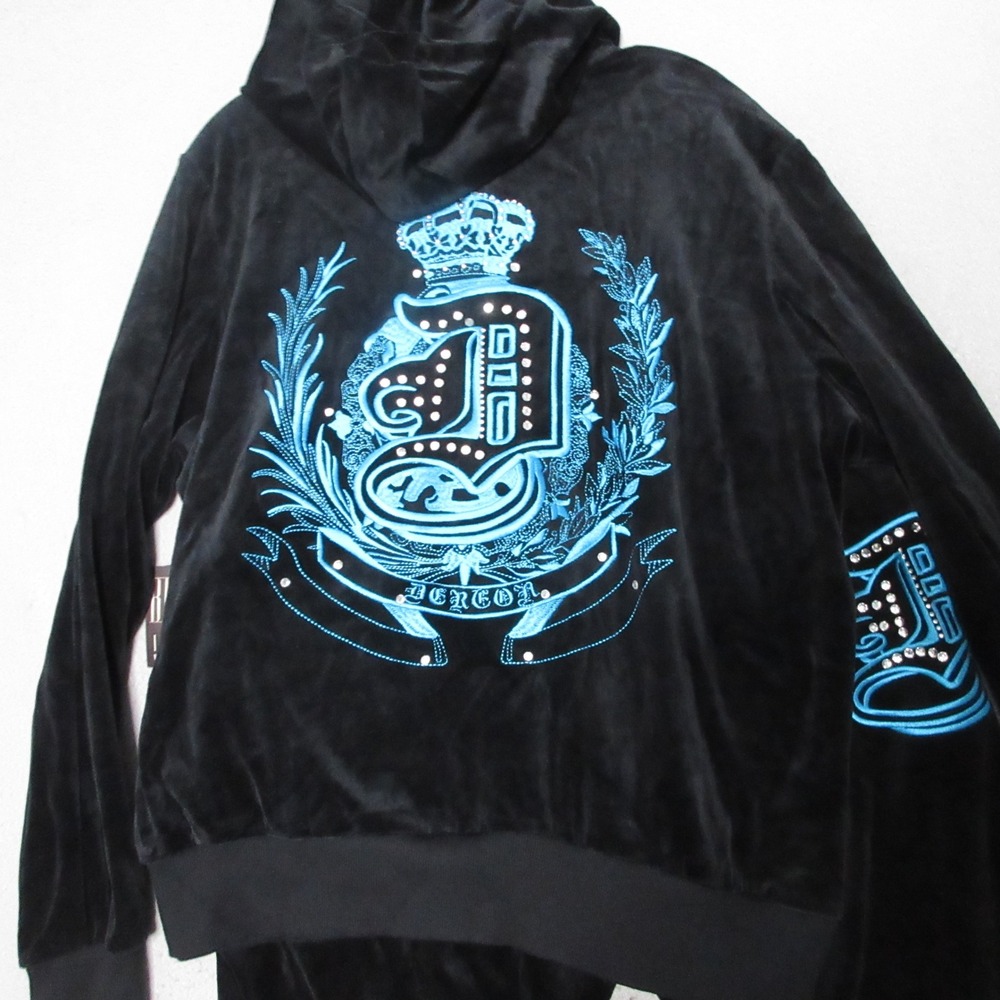 Dereon Velour Tracksuit 2X Black Y2K Beyonce Studded Bling Streetwear NWT - Picture 2 of 12